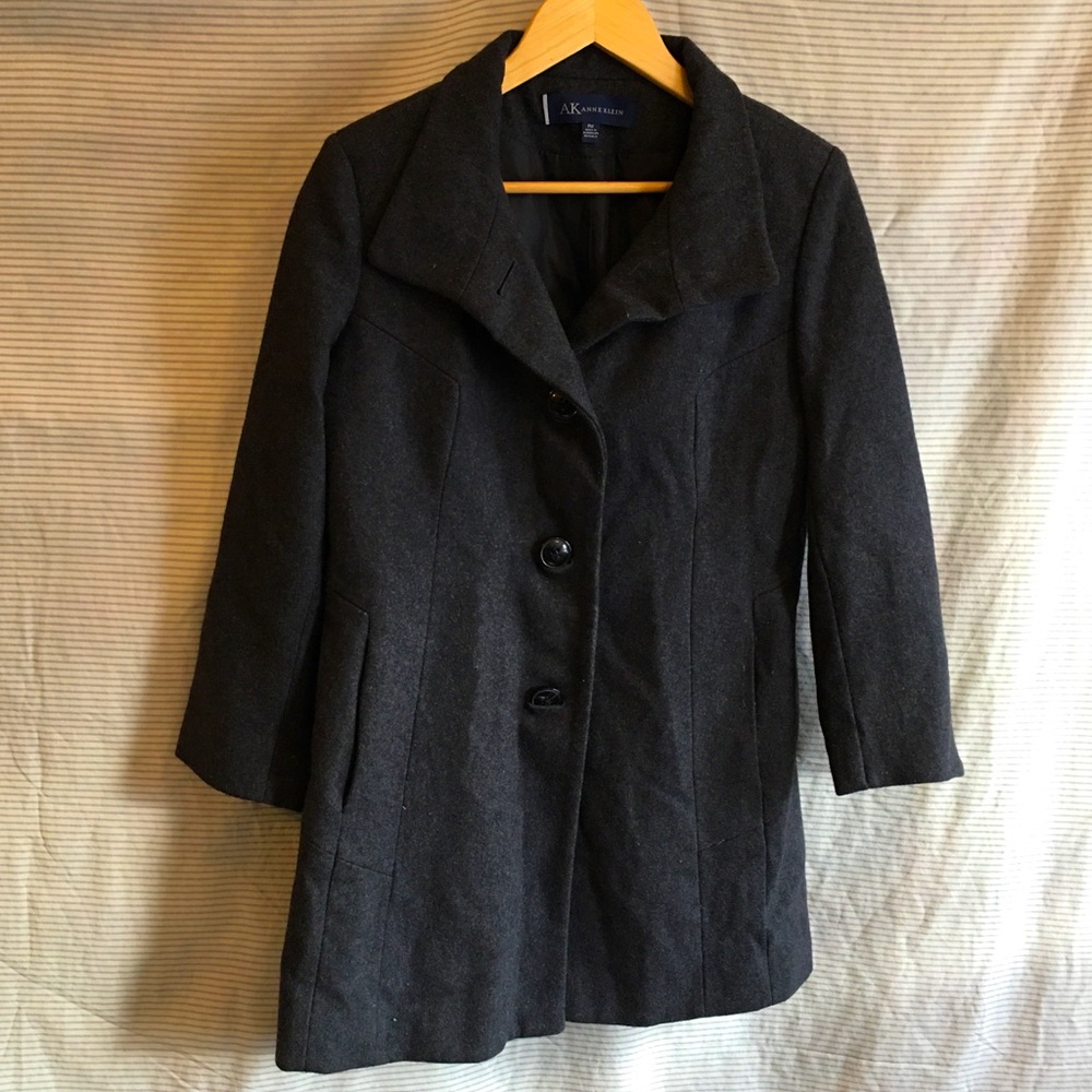 Dark Gray Anne Klein Wool Blend Coat Petite M